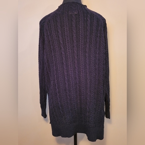 BLEU GRAY Navy Blue Cable Knit Crewneck Sweater, Size XL - Picture 6 of 13